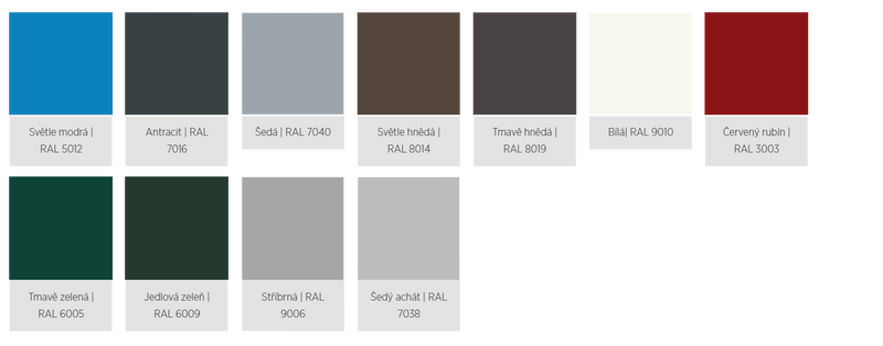 Standardní barvy vrat s profilem AW 77 Standardní barvy vrat s profilem AW 77